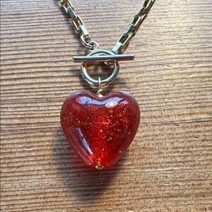 Gold Chain Paperclip Necklace with ♥️ Red Heart Toggle Pendant